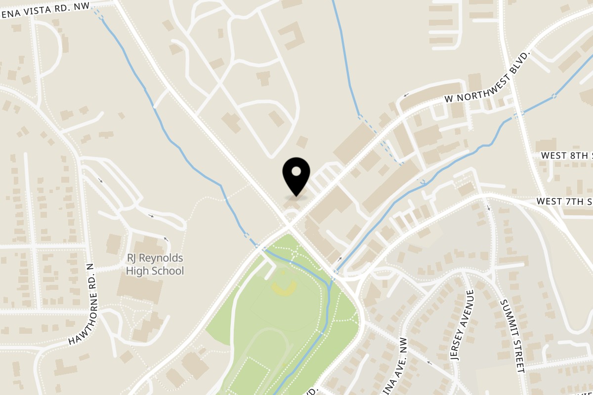 Map showing the location of InDemand-Asian Street Food & Burger Bar on 901 Reynolda Rd in Winston-Salem